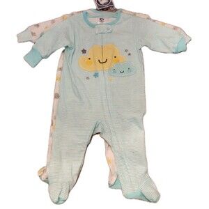 Gerber 2 Pc Long Sleeved Zippered Sleepers With Happy Clouds 0 - 3 M